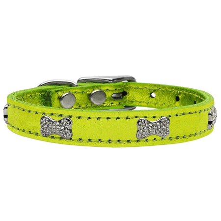 MIRAGE PET PRODUCTS Crystal Bone Genuine Metallic Leather Dog CollarLime Green Size 18 83-113 LgM18